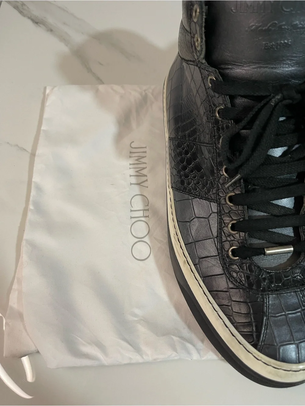 Jimmy Choo Black Croc-Embossed High-Top Sneakers